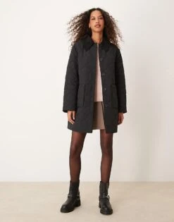 Nobody's Child Longline Collared Quilted Jacket In Black For Women -Nobody’s Child Shop 207557423 3