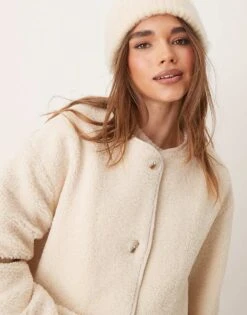 Nobody's Child Crew Neck Borg Duffle Jacket In Cream For Women -Nobody’s Child Shop 207557441 3