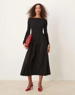 Nobody's Child Penni Boat Neck Midi Dress In Black For Women