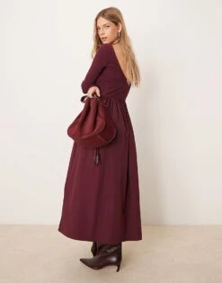 Nobody's Child Penni Boat Neck Midi Dress In Burgundy For Women