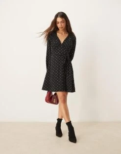 Nobody's Child Lydia Mini Dress In Black And White Spot For Women