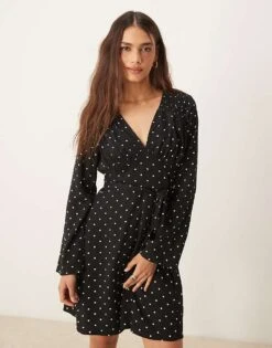 Nobody's Child Lydia Mini Dress In Black And White Spot For Women -Nobody’s Child Shop 207626471 4