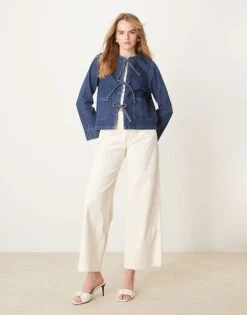 Nobody's Child Arlington Denim Jacket With Tie Front In Blue For Women