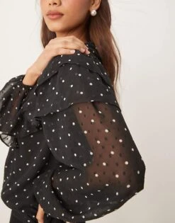 Nobody's Child Finola Ruffle Blouse In Polka Dot For Women Black/white -Nobody’s Child Shop 207626495 3