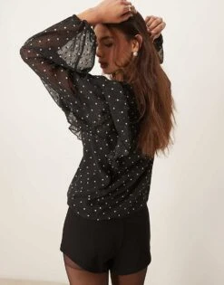 Nobody's Child Finola Ruffle Blouse In Polka Dot For Women Black/white -Nobody’s Child Shop 207626495 4