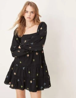 Nobody's Child Whitley Embroidered Long Sleeve Mini Dress In Dark Navy For Women -Nobody’s Child Shop 207626496 1 navy 1