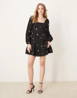 Nobody's Child Whitley Embroidered Long Sleeve Mini Dress In Dark Navy For Women -Nobody’s Child Shop 207626496 3