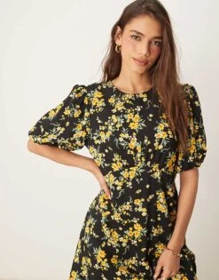 Nobody's Child Benita Midi Dress In Yellow & Black Ditsy Floral For Women Yellow/black -Nobody’s Child Shop 207626517 3