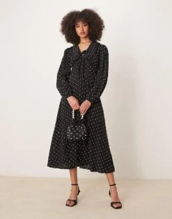Nobody's Child Otillie Midi Dress In Black And White Spot For Women