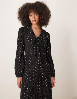 Nobody's Child Otillie Midi Dress In Black And White Spot For Women -Nobody’s Child Shop 207626539 4