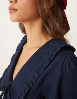 Nobody's Child Ottilie Denim Mini Dress With Collar Detail In Dark Blue Wash For Women Dark Denim -Nobody’s Child Shop 207626541 3