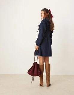 Nobody's Child Ottilie Denim Mini Dress With Collar Detail In Dark Blue Wash For Women Dark Denim -Nobody’s Child Shop 207626541 4