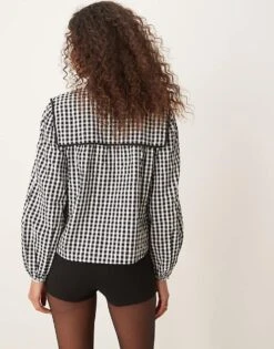 Nobody's Child Bridy Blouse With Collar Detail In Check For Women Black/white -Nobody’s Child Shop 207626564 3