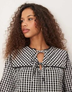 Nobody's Child Bridy Blouse With Collar Detail In Check For Women Black/white -Nobody’s Child Shop 207626564 4
