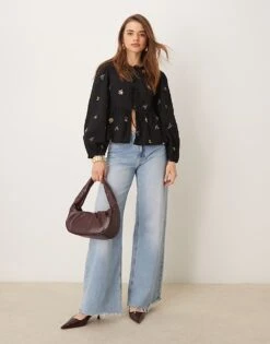 Nobody's Child Bernice Tie Front Embroidered Blouse In Black For Women -Nobody’s Child Shop 207626603 3