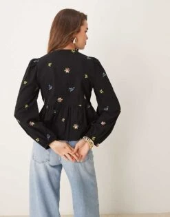 Nobody's Child Bernice Tie Front Embroidered Blouse In Black For Women -Nobody’s Child Shop 207626603 4