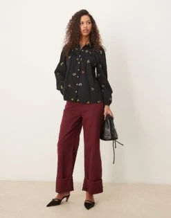 Nobody's Child Aster Yoke Detail Blouse With Embroidery In Black For Women -Nobody’s Child Shop 207626619 2