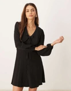 Nobody's Child Ottilie Bow Detail Long Sleeve Mini Dress In Black For Women -Nobody’s Child Shop 207759772 1 black 1