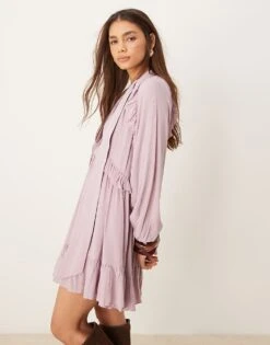 Nobody's Child Bohana Boho Ruffle Mini Dress In Dusty Pink For Women -Nobody’s Child Shop 207786015 3