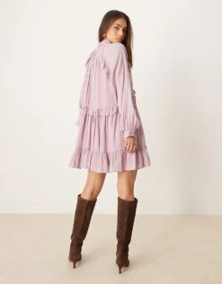 Nobody's Child Bohana Boho Ruffle Mini Dress In Dusty Pink For Women -Nobody’s Child Shop 207786015 4