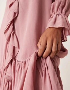 Nobody's Child Koko Sheer Frill Boho Midi Dress In Pale Pink For Women -Nobody’s Child Shop 207786046 4