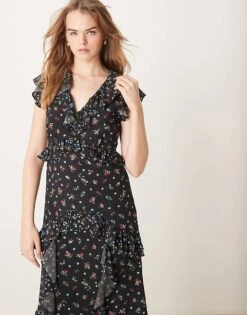 Nobody's Child Suvi Ruffle Midaxi Dress In Black Ditsy For Women -Nobody’s Child Shop 207786047 1 blackditsy 1