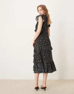 Nobody's Child Suvi Ruffle Midaxi Dress In Black Ditsy For Women -Nobody’s Child Shop 207786047 3