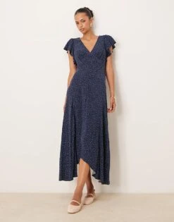Nobody's Child Loubelle Frill Sleeve Midi Dress In Navy Polka Dot For Women -Nobody’s Child Shop 207786048 1 navypolkadot 1