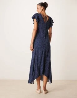 Nobody's Child Loubelle Frill Sleeve Midi Dress In Navy Polka Dot For Women -Nobody’s Child Shop 207786048 2