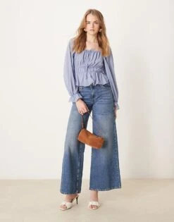 Nobody's Child Balloon Sleeve Square Neck Blouse In Dusky Blue For Women -Nobody’s Child Shop 207786074 1 duskyblue 1