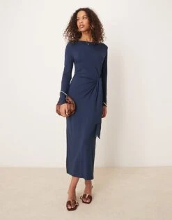 Nobody's Child Dakota Knot Detail Long Sleeve Midi Dress In Navy For Women -Nobody’s Child Shop 207786111 1 navy 1