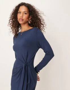 Nobody's Child Dakota Knot Detail Long Sleeve Midi Dress In Navy For Women -Nobody’s Child Shop 207786111 3