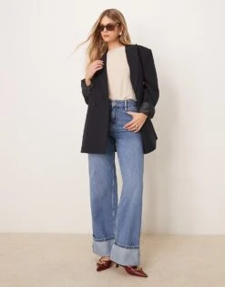 Nobody's Child Turn Up Wide Leg Jeans In Mid Wash Denim For Women -Nobody’s Child Shop 207786120 1 midwash 1