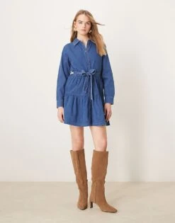Nobody's Child Ester Long Sleeve Denim Mini Dress In Mid Wash For Women -Nobody’s Child Shop 207786131 1 midwash 1
