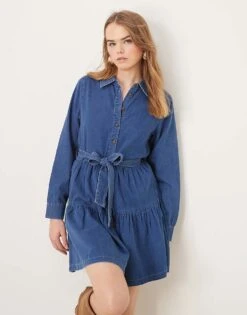 Nobody's Child Ester Long Sleeve Denim Mini Dress In Mid Wash For Women -Nobody’s Child Shop 207786131 3