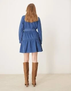 Nobody's Child Ester Long Sleeve Denim Mini Dress In Mid Wash For Women -Nobody’s Child Shop 207786131 4