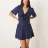 Nobody's Child Faith Mini Tea Dress With Contrast Bow In Navy For Women