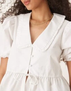 Nobody's Child Poppy Collared Puff Sleeve Blouse In White For Women -Nobody’s Child Shop 207786162 2