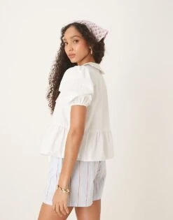 Nobody's Child Poppy Collared Puff Sleeve Blouse In White For Women -Nobody’s Child Shop 207786162 3