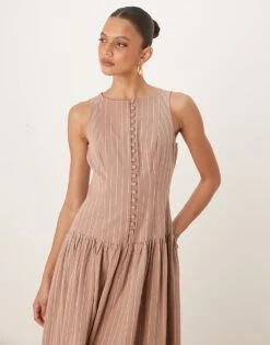 Nobody's Child Claudia Drop Waist Midi Dress In Neutral Stripe For Women -Nobody’s Child Shop 208035201 4