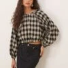 Nobody's Child Marlice Balloon Sleeve Linen Top In Mono Gingham For Women -Nobody’s Child Shop 208035232 1 monogingham