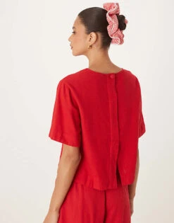 Nobody's Child Billy Linen Top Co-ord In Red For Women