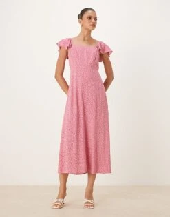 Nobody's Child Elsie Flutter Sleeve Midi Dress In Pink Rosebud For Women -Nobody’s Child Shop 208035273 1 pinkrosebud 1