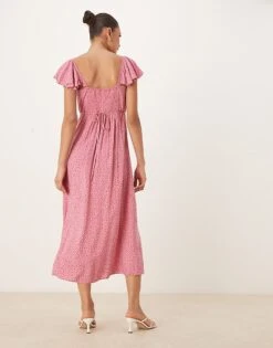 Nobody's Child Elsie Flutter Sleeve Midi Dress In Pink Rosebud For Women -Nobody’s Child Shop 208035273 3