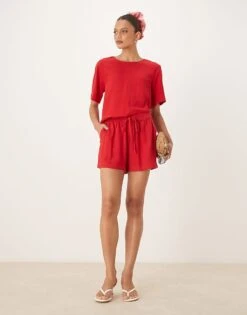 Nobody's Child Jet Linen Shorts Co-ord In Red For Women -Nobody’s Child Shop 208035281 1 red 1
