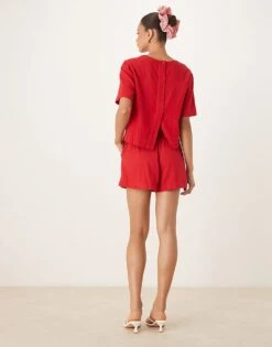 Nobody's Child Jet Linen Shorts Co-ord In Red For Women -Nobody’s Child Shop 208035281 3