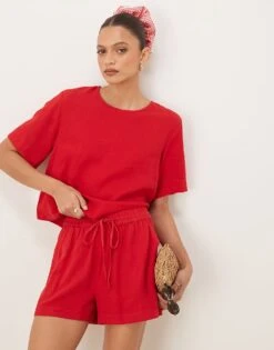 Nobody's Child Jet Linen Shorts Co-ord In Red For Women -Nobody’s Child Shop 208035281 4