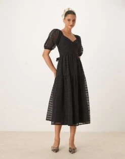 Nobody's Child Sadie Puff Sleeve Midi Dress In Black For Women -Nobody’s Child Shop 208035296 1 black 1