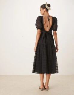 Nobody's Child Sadie Puff Sleeve Midi Dress In Black For Women -Nobody’s Child Shop 208035296 2