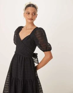 Nobody's Child Sadie Puff Sleeve Midi Dress In Black For Women -Nobody’s Child Shop 208035296 4